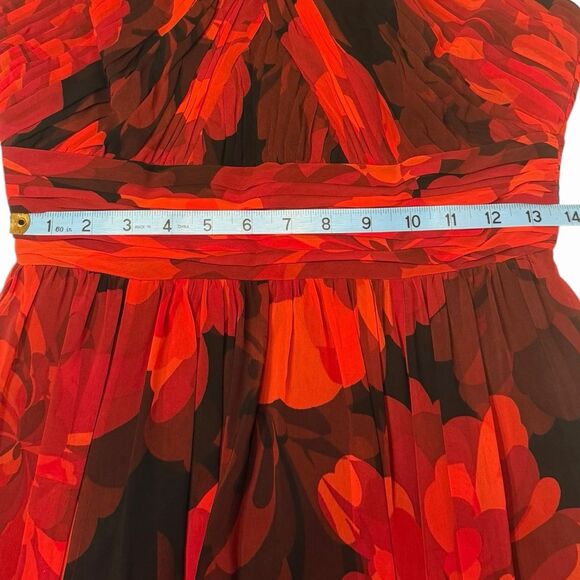Calvin Klein Floral Halter Maxi Dress Chiffon Classic Size 4 Red Black Formal 🌺 - Picture 5 of 15